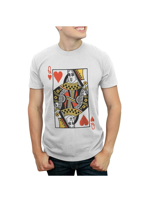 Men's Graphic T-Shirt - Queen of Hearts Short Sleeve White Tee,