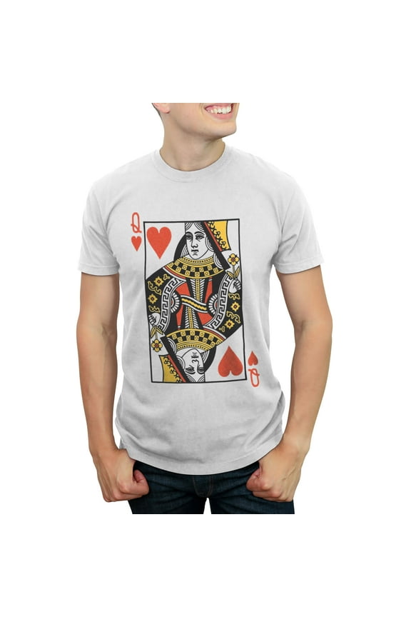 Men's Graphic T-Shirt - Queen of Hearts Short Sleeve White Tee,