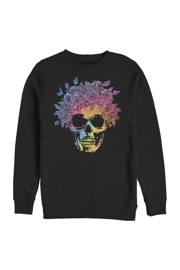 Men's Lost Gods Rainbow Skull Flowers Sweatshirt Black Large