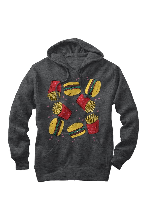 Men's Lost Gods Raining Burgers and Fries Pull Over Hoodie Charcoal Heather Small