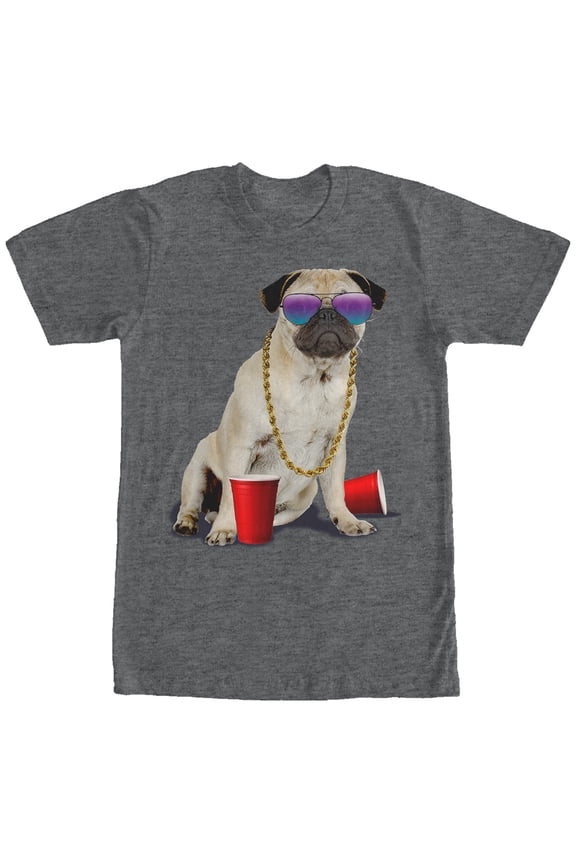 Men's Lost Gods Red Cup Pug Graphic Tee Charcoal Heather Large