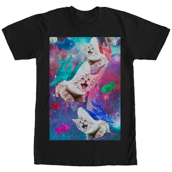 Men's Lost Gods Shark Kitten Space Attack Graphic Tee Black Small