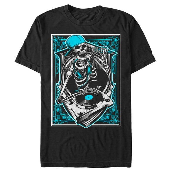 Men's Lost Gods Skeleton DJ Graphic Crop T-Shirt Black X Large