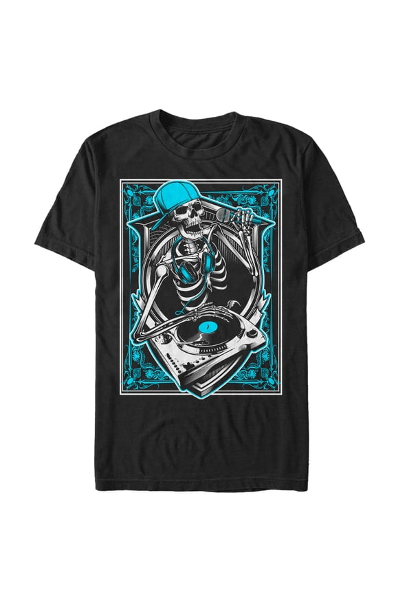 Men's Lost Gods Skeleton DJ Graphic Crop T-Shirt Black X Large