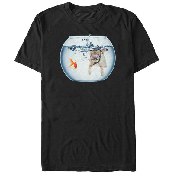 Men's Lost Gods Snorkel Cat andfish Bowl Adventure  Graphic Tee Black Large