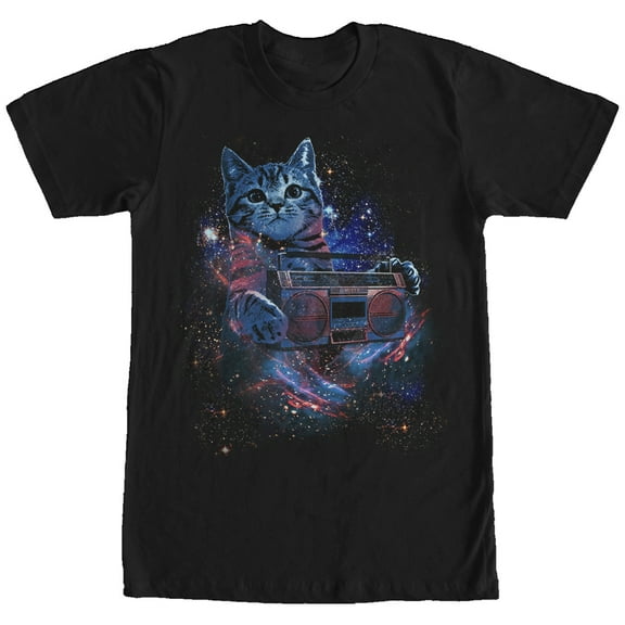 Men's Lost Gods Space Boombox Cat  Graphic Tee Black 2X Large
