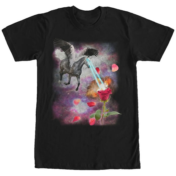 Men's Lost Gods Space Pegasus Laser Eyes Graphic Tee Black 2X Large