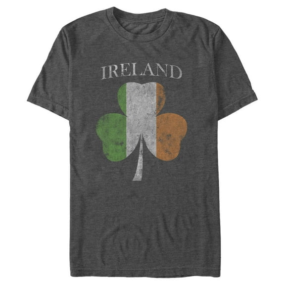 Men's Lost Gods St. Patrick's Day Distressed Irish Clover Flag Graphic Tee Charcoal 3X Large