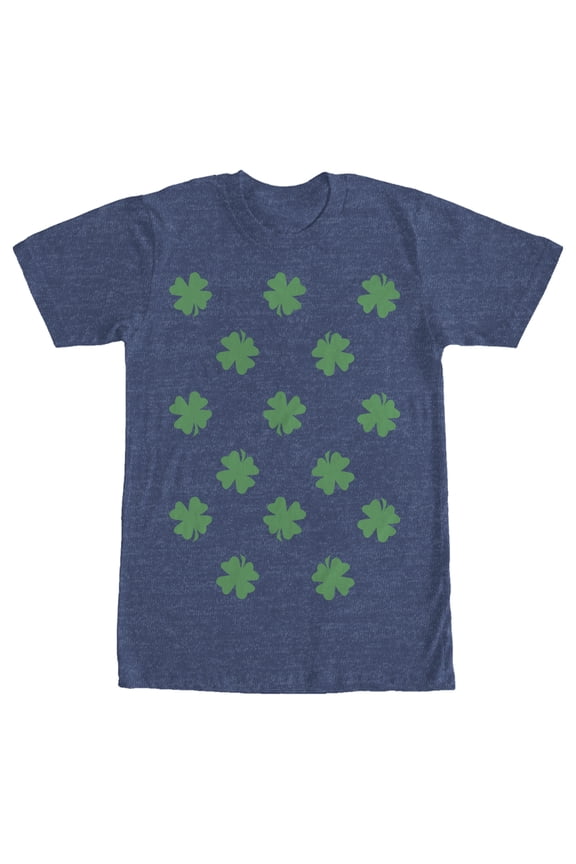 Men's Lost Gods St. Patrick's Day Four-Leaf Clover Print Graphic Tee Navy Blue Heather Large