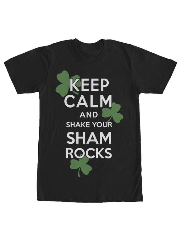 Men's Lost Gods St. Patrick's Day Keep Calm and Shake your Shamrocks Graphic Tee Black 2X Large