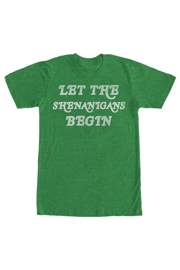 Men's Lost Gods St. Patrick's Day Let the Shenanigans Begin Retro Graphic Tee Kelly Heather X Large