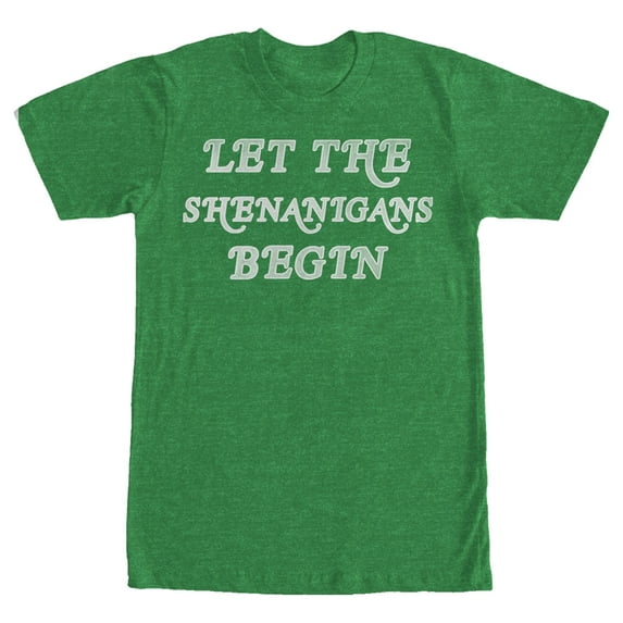 Men's Lost Gods St. Patrick's Day Let the Shenanigans Begin Retro Graphic Tee Kelly Heather 2X Large