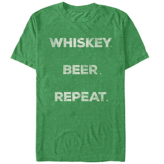Men's Lost Gods St. Patrick's Day Whiskey Repeat Graphic Tee Kelly Heather 2X Large