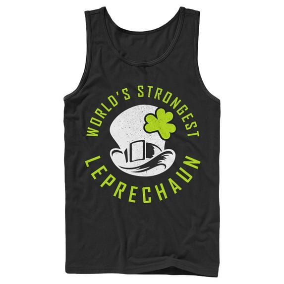 Men's Lost Gods St. Patrick's Day World's Strongest Leprechaun Distressed Tank Top Black Small
