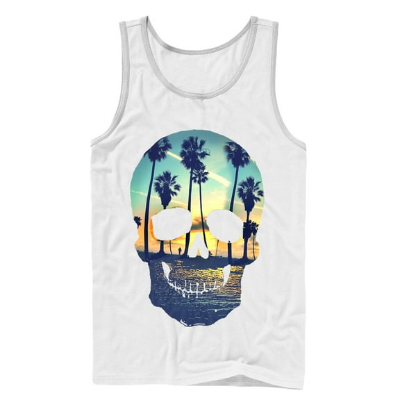 Men's Lost Gods Sunset Skull Tank Top White 2X Large