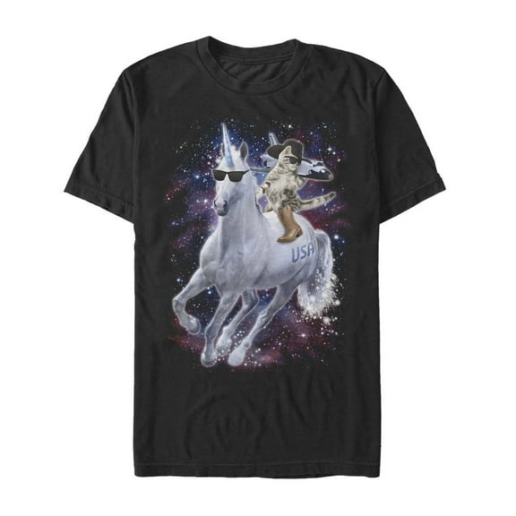 Men's Lost Gods Texas Boombox Cat and Unicorn Graphic Tee Black Small