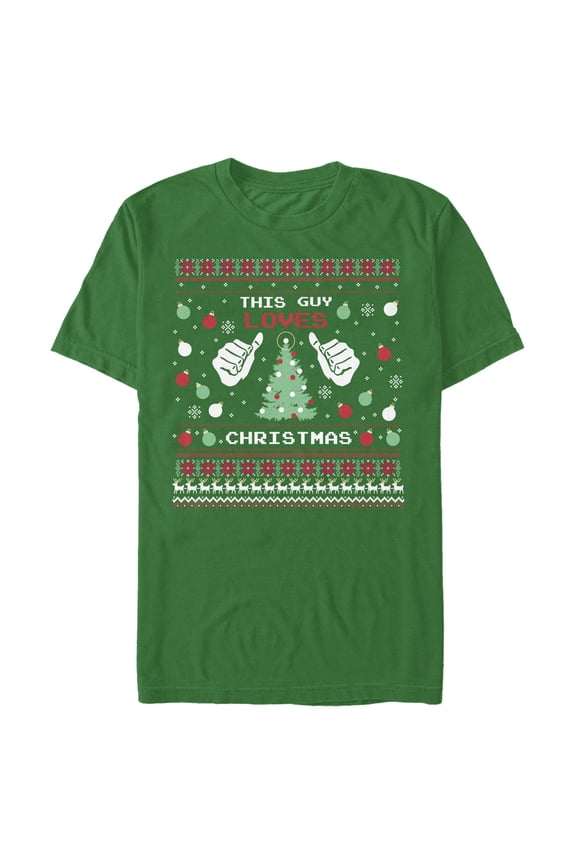 Men's Lost Gods This Guy Loves Christmas Sweater Print  Graphic Tee Kelly Green Medium