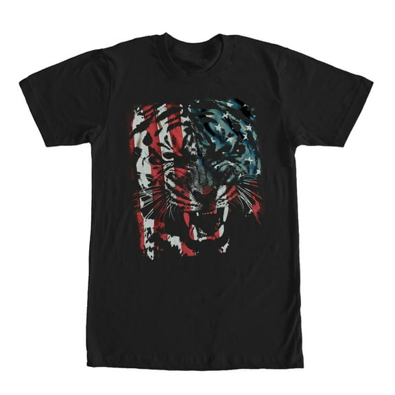 Men's Lost Gods Tiger Growl American Flag  Graphic Tee Black 2X Large