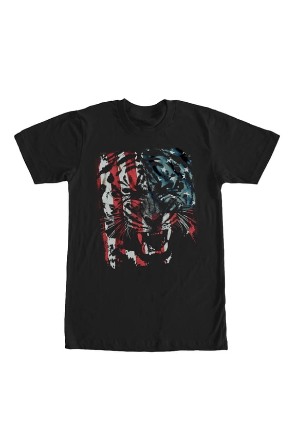 Men's Lost Gods Tiger Growl American Flag Graphic Tee Black Small