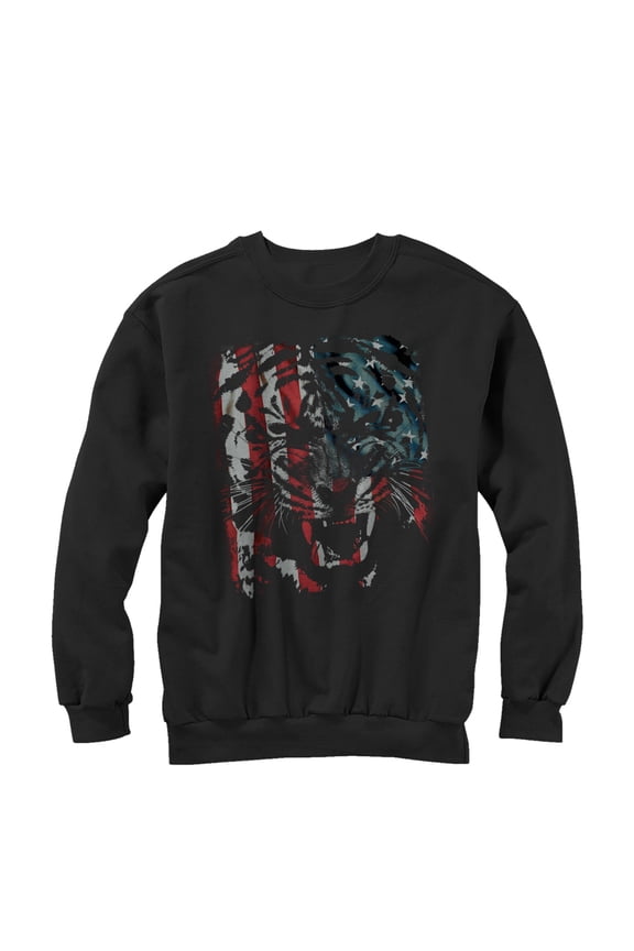 Men's Lost Gods Tiger Growl American Flag Sweatshirt Black Small