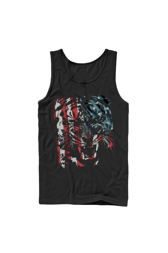 Men's Lost Gods Tiger Growl American Flag Tank Top Black 2X Large