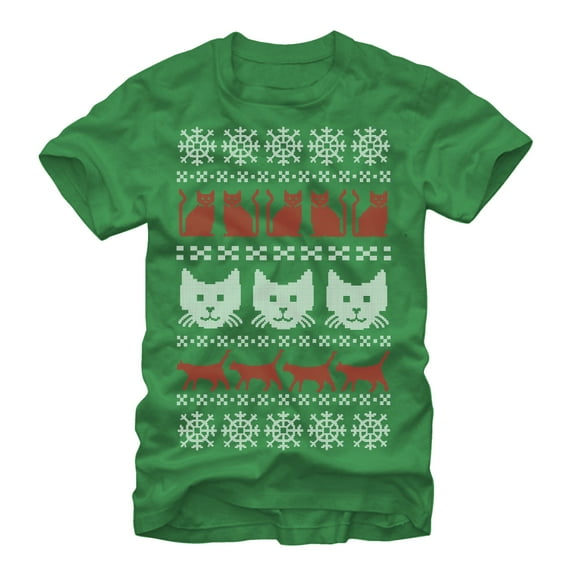 Men's Lost Gods Ugly Christmas Cat  Graphic Tee Kelly Small
