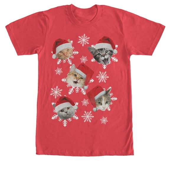 Men's Lost Gods Ugly Christmas Cat Snowflakes  Graphic Tee Red X Large