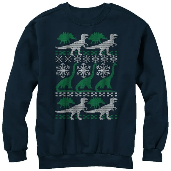 Men's Lost Gods Ugly Christmas Dinosaur Print  Sweatshirt Navy Blue 2X Large
