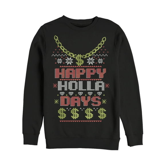 Men's Lost Gods Ugly Christmas Happy Holla Days  Sweatshirt Black Medium