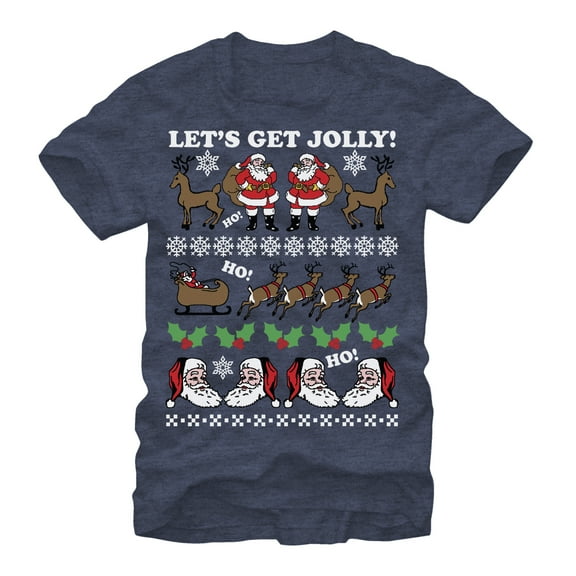 Men's Lost Gods Ugly Christmas Jolly Santa Claus Graphic Tee Navy Heather 2X Large