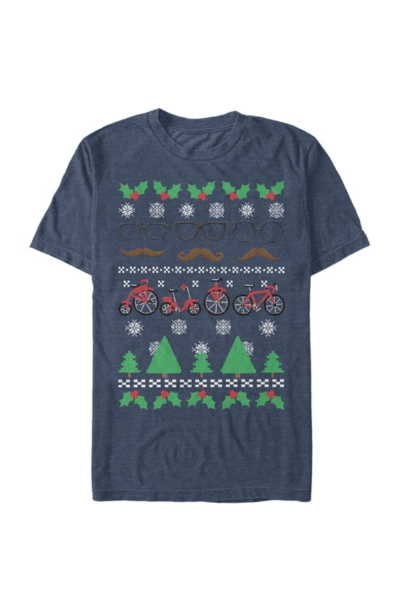 Men's Lost Gods Ugly Christmas Mustache Graphic Tee Navy Blue Heather 4X Large