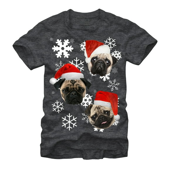Men's Lost Gods Ugly Christmas Pug Graphic Tee Charcoal Heather Large