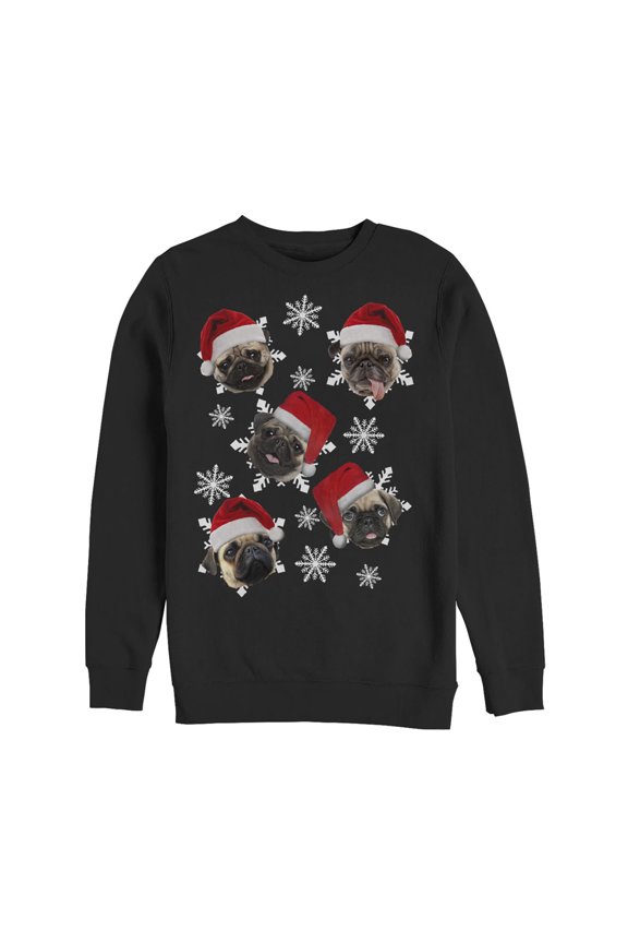 Men's Lost Gods Ugly Christmas Pug Snowflakes Sweatshirt Black Small