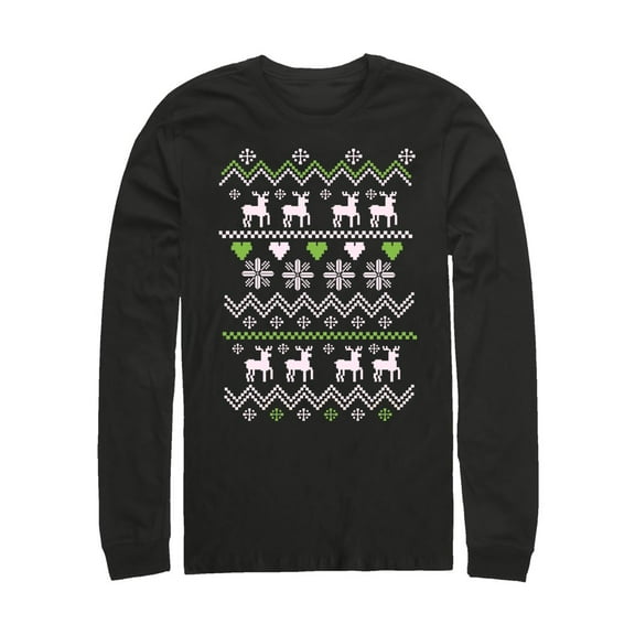 Men's Lost Gods Ugly Christmas Reindeer & Hearts  Long Sleeve Shirt Black X Large