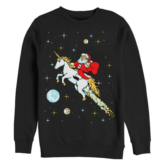 Men's Lost Gods Ugly Christmas Santa Unicorn Sweatshirt Black Medium