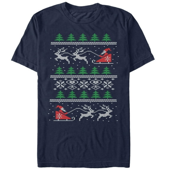 Men's Lost Gods Ugly Christmas Santa's Sled Graphic Tee Navy Blue Medium