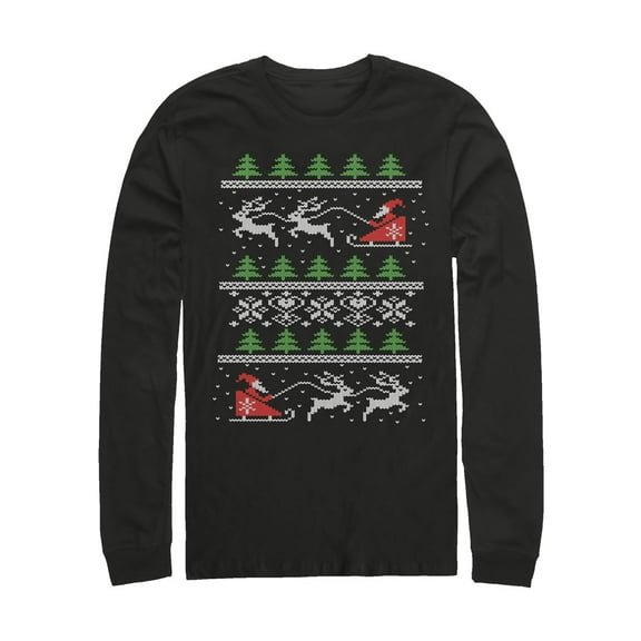 Men's Lost Gods Ugly Christmas Santa's Sled  Long Sleeve Shirt Black Medium