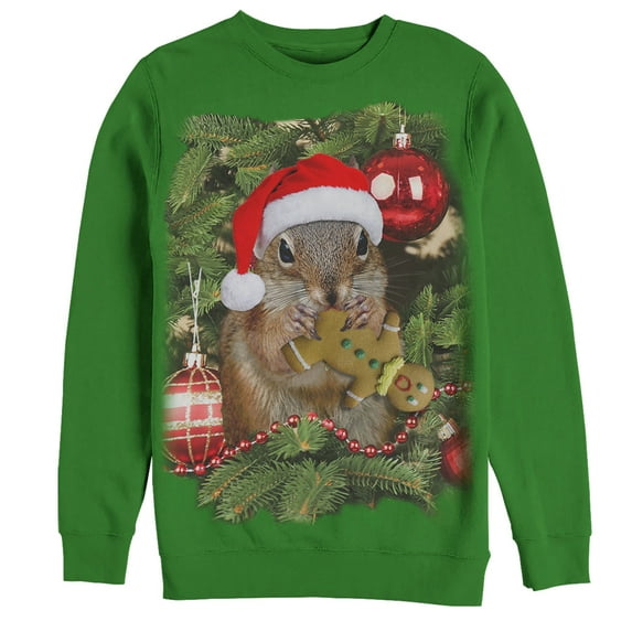 Men's Lost Gods Ugly Christmas Squirrel Cookie Sweatshirt Kelly Green 3X Large