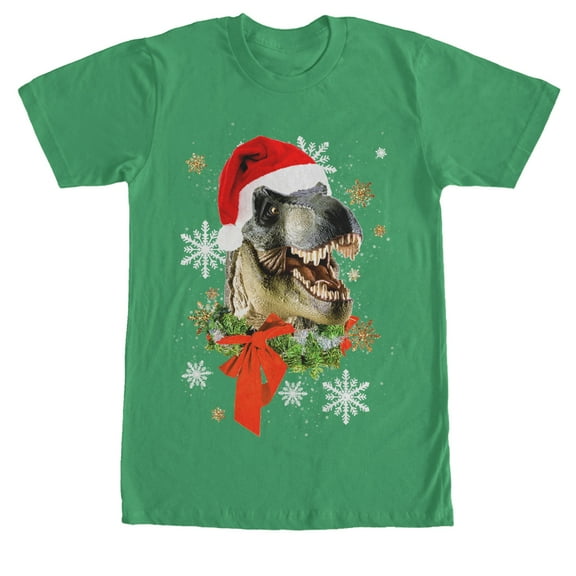 Men's Lost Gods Ugly Christmas T Rex Santa Claus  Graphic Tee Kelly Green X Large