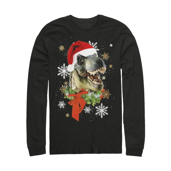 Men's Lost Gods Ugly Christmas T Rex Santa  Long Sleeve Shirt Black Large