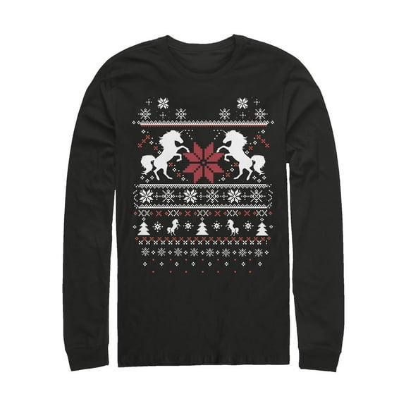 Men's Lost Gods Ugly Christmas Unicorn  Long Sleeve Shirt Black Medium