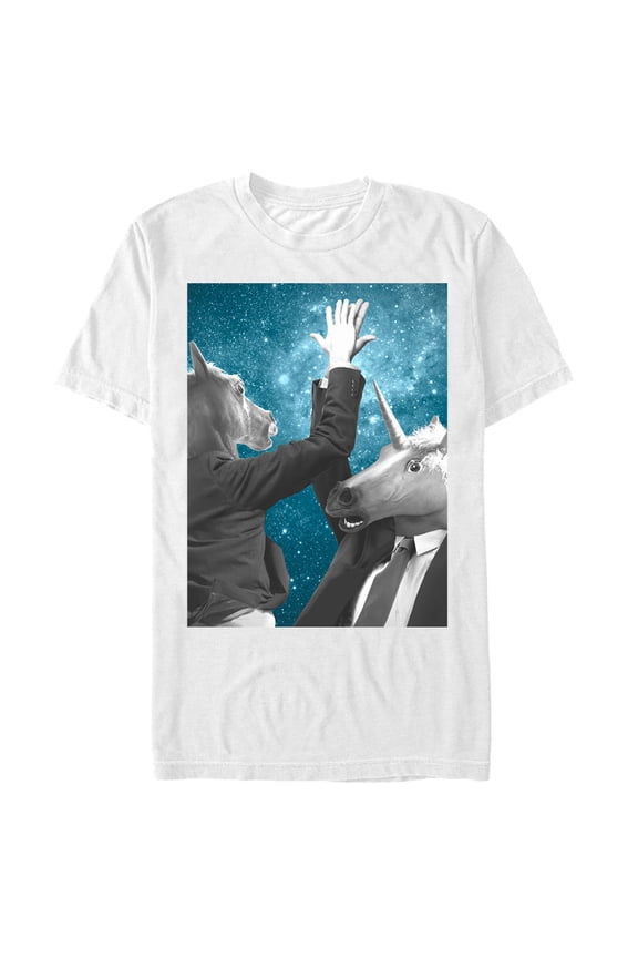 Men's Lost Gods Unicorn Space High Five  Graphic Tee White Small