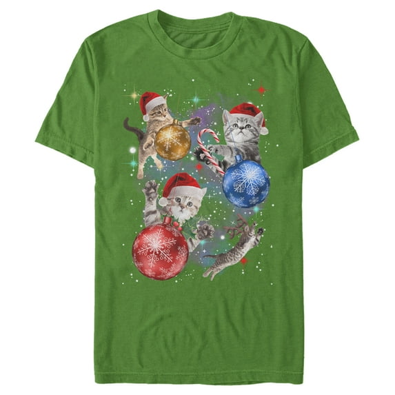 Men's Lost Gods Xmas Cats in Space Graphic Tee Kelly Green 3X Large