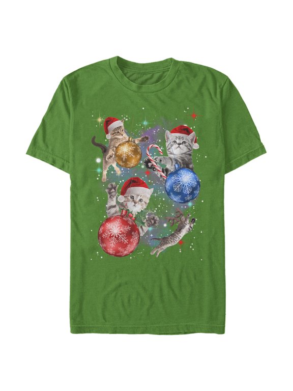 Men's Lost Gods Xmas Cats in Space Graphic Tee Kelly Green Small