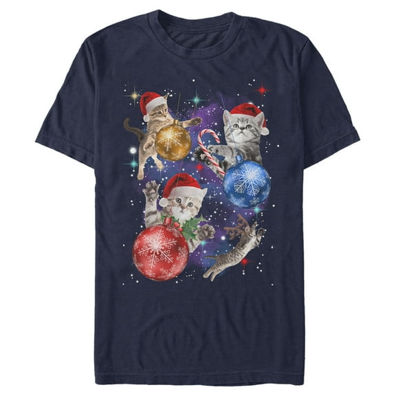 Men's Lost Gods Xmas Cats in Space  Graphic Tee Navy Blue Small