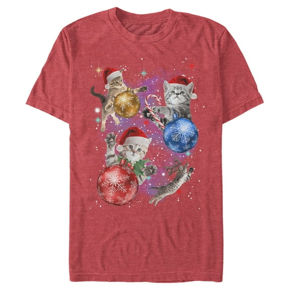 Men's Lost Gods Xmas Cats in Space  Graphic Tee Red Heather Large