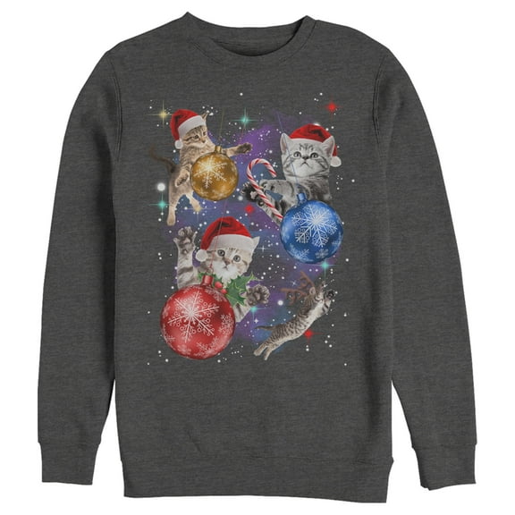Men's Lost Gods Xmas Cats in Space Sweatshirt Charcoal Heather Medium
