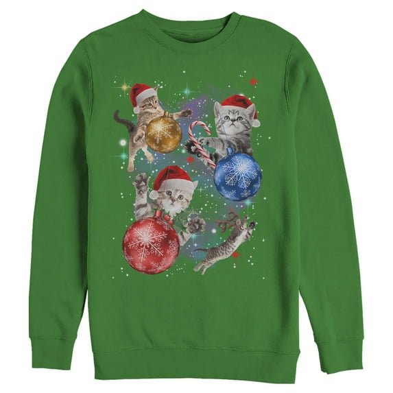 Men's Lost Gods Xmas Cats in Space Sweatshirt Kelly Green Large