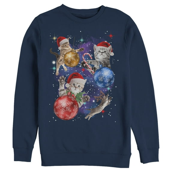 Men's Lost Gods Xmas Cats in Space Sweatshirt Navy Blue Medium