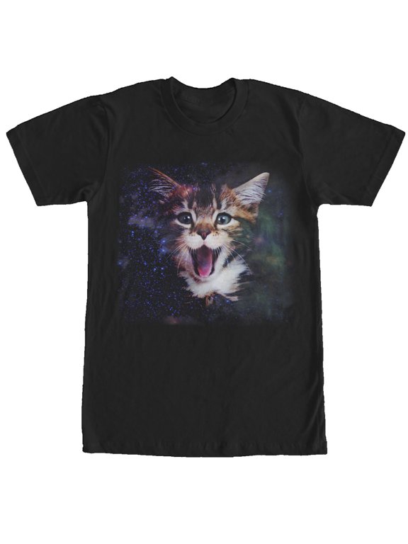 Men's Lost Gods Yawning Space Cat Graphic Tee Black Large